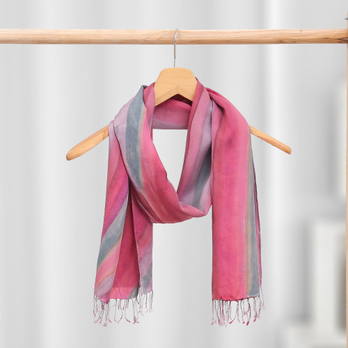 Hand-Painted Pink Silk Scarf 'Pink Water'