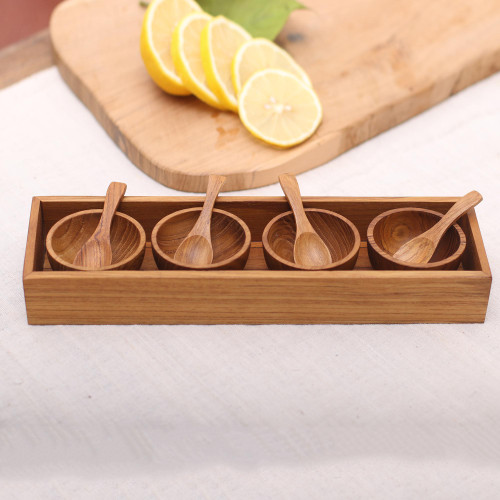 Hand-Carved Wood Condiment Set from Bali 9 Piece 'Date Night'