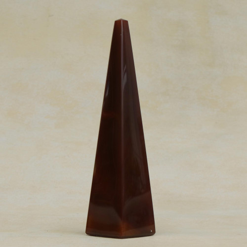 Natural Agate Gemstone Sculpture in Brown from Brazil 'Mysterious Obelisk'
