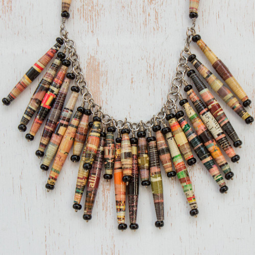 Hand Made Brazilian Recycled Paper Waterfall Necklace 'Cascade'