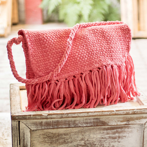 Handwoven Eco Friendly Pink Shoulder Bag from Costa Rica 'Cartago Pink'
