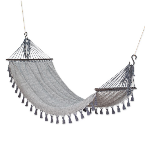 Guatemala Handwoven Grey Cotton Hammock Single 'Take Me to Infinity'