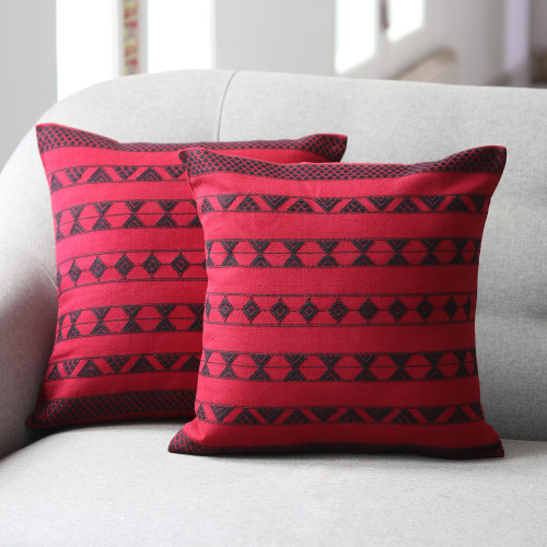 Cotton Patterned Cushion Cover Pair 'Desert Wine'