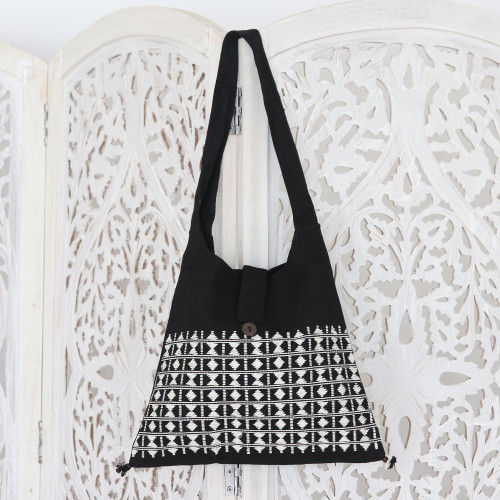 Embroidered Cotton Shoulder Bag  'Diamond Light'