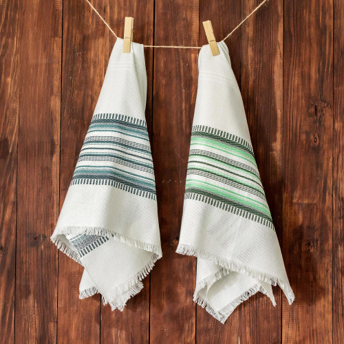 Pair of Striped Cotton Dish Towels Hand-Woven in Guatemala