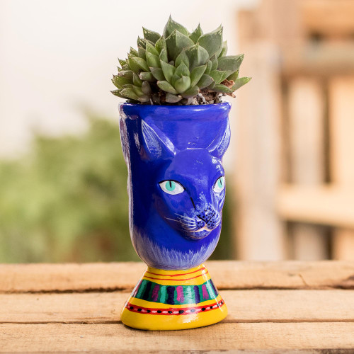 Blue Ceramic Flower Pot 'Top Cat in Blue'