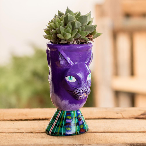 Handmade Purple Ceramic Planter 'Top Cat in Purple'