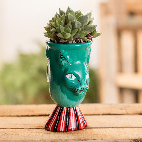 Handcrafted Ceramic Planter in Green 'Top Cat in Green'