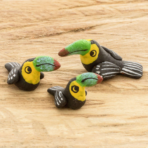 Set of 3 Toucan Ceramic Figurines Handcrafted in Guatemala 'Toucan Family'