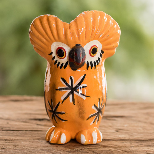 Owl-shaped Yellow Ceramic Figurine Handcrafted in Guatemala 'Traditional Tecolote'
