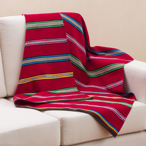 Hand Woven Striped Alpaca Blend Throw Blanket from Peru 'Cozy Siesta'