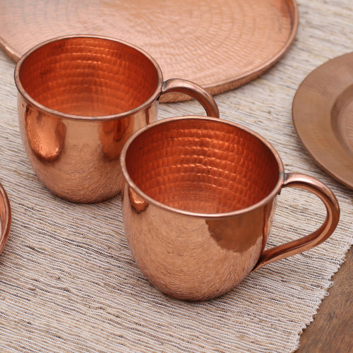 Hammered Copper Mugs Crafted in Java Pair 'Moscow Mule Gleam'