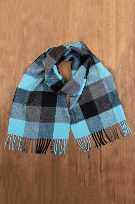 Very Soft Teal  Alpaca Wool Plaid Scarf 'Teal Squared'