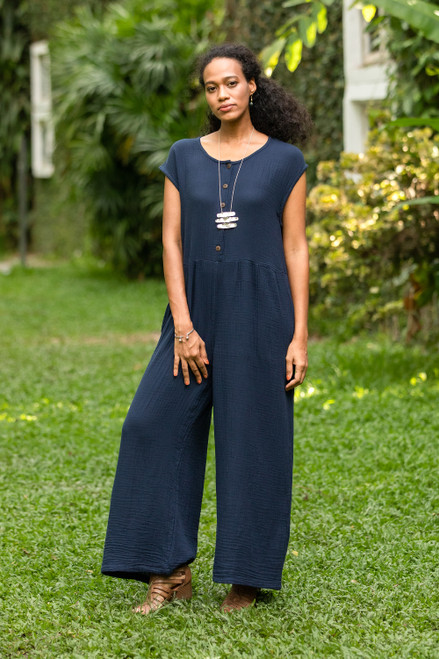 Double Cotton Gauze Jumpsuit from Thailand 'Roman Holiday in Navy'