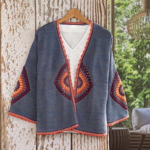 Hand-Crocheted Open Cardigan 'Andes Sunrise'