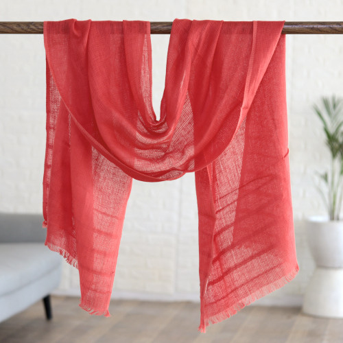 Linen Shawl in a Strawberry Tone Made in India 'Dreams in Strawberry'