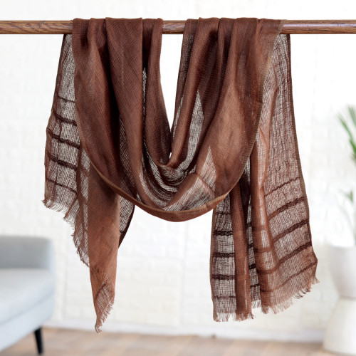 Linen Shawl in a Chocolate Tone Made in India 'Dreams in Chocolate'