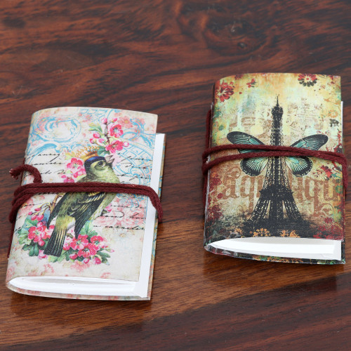 Paper Mini-Journals with Screen-Printed Motifs Set of 2 'Flying Dreams'