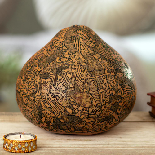 World Peace Project, Embossed Hummingbird Peace Design Gourd 'Bond of Brotherhood'