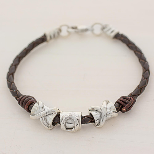 999 Silver Brown Pendant Wristband Bracelet from Guatemala 'Silver Love in Brown'