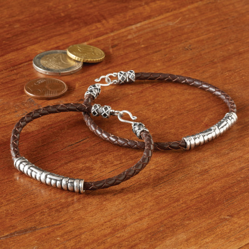 Silver and Braided Leather Bracelet 'Java Groove'