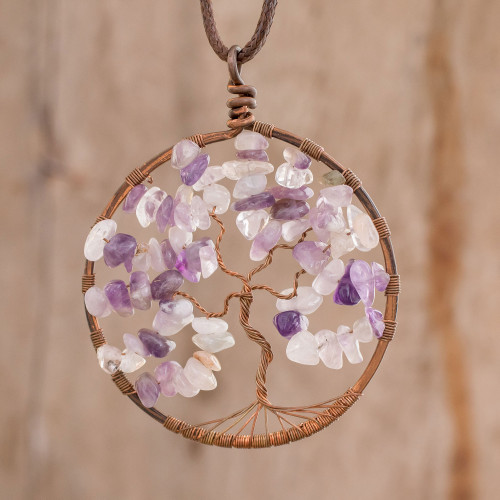 Amethyst Gemstone Tree Pendant Necklace from Costa Rica 'Amethyst Tree of Life'