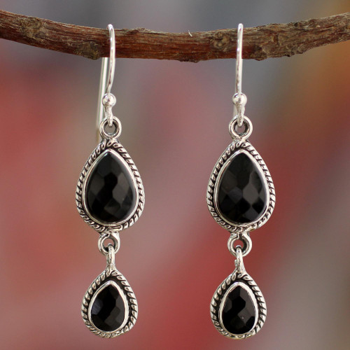 Onyx Earrings Handmade with Sterling Silver India Jewelry 'Midnight Teardrops'