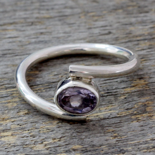 Sterling Silver and Amethyst Solitaire Ring from India 'Lavender Spin'