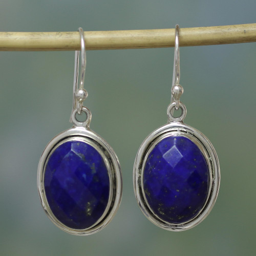 Lapis Lazuli Earrings Sterling Silver Jewelry from India 'Blue Destiny'