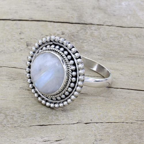 Hand Made Rainbow Moonstone Cocktail Ring from India 'Rainbow Elegance'