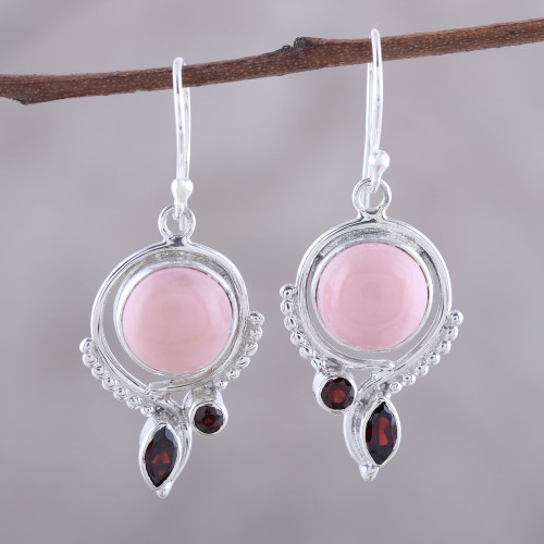 Opal and Garnet Dangle Earrings from India 'Glory in Pink'