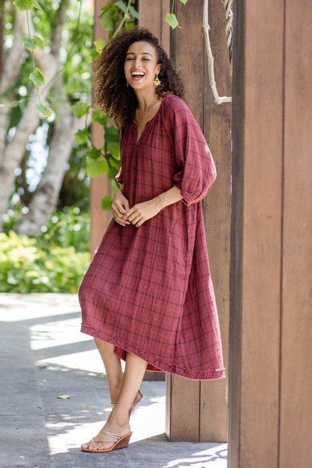 Burgundy Tunic-Style Dress from Thailand 'Chiang Mai Wine'