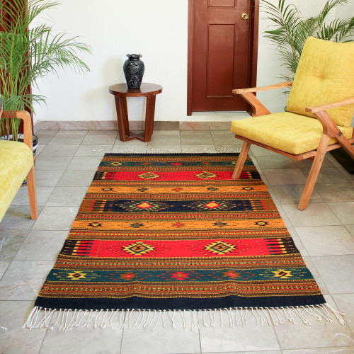 Zapotec wool rug (2x3) - Blue Diamond Diversity