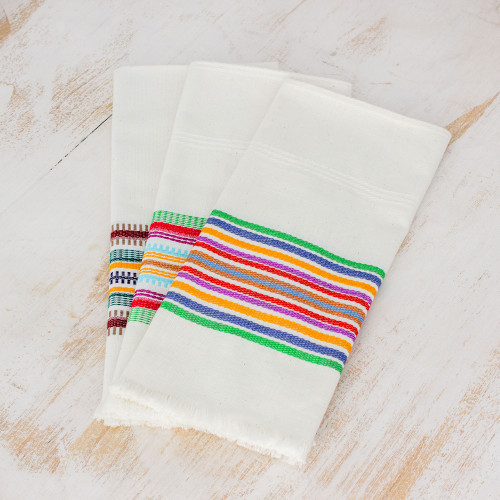 Striped Multicolor 100 Cotton Dishtowels Set of 3 'Celebration'