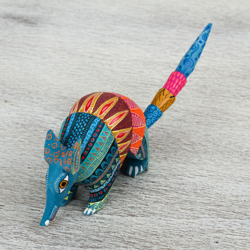 Handmade Folk Art Armadillo Alebrije Sculpture 'Brilliant Armadillo'