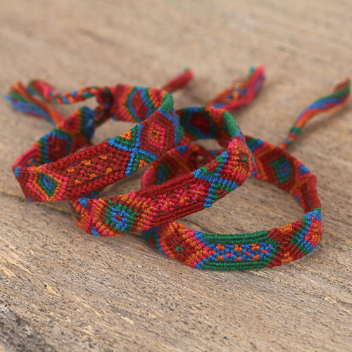 Colorful Cotton Wristband Bracelets from Mexico Set of 3 'Deep Color'
