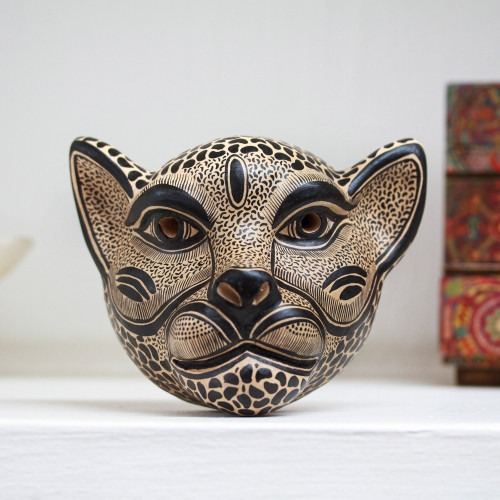 Ceramic Jaguar Mask in Buff from Mexico 'Jaguar Beauty'