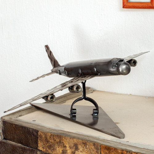 Recycled Metal Auto Part Jet Sculpture from Mexico 'Airline'