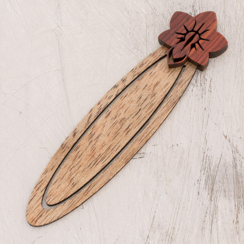 Floral Teak Wood Bookmark from Costa Rica 'Sarchi Flower'