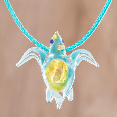 Art Glass Sea Turtle Pendant Necklace from Costa Rica 'In the Ocean'