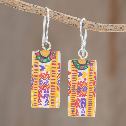 Huipil-Inspired Wood Dangle Earrings from Guatemala 'Xela Marvels'