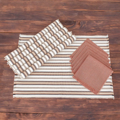 Handmade Cotton Table Linen Set Set for 6 'Nutmeg Stripe'