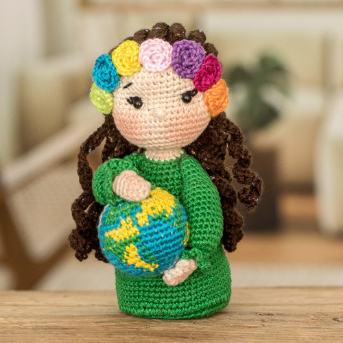 Crocheted Cotton World Peace Theme Decorative Display Doll 'Earth Mother for World Peace'