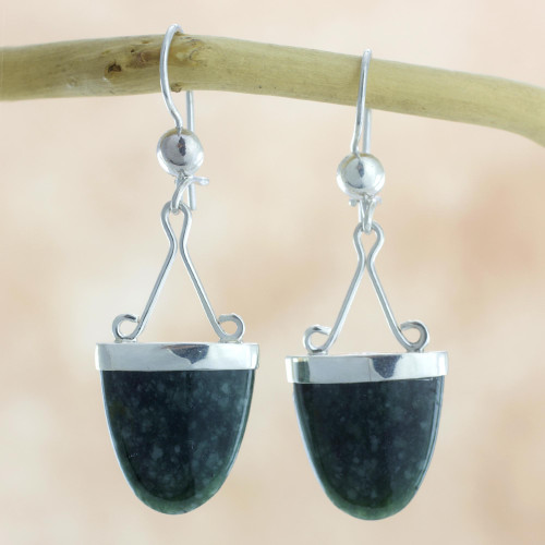 Artisan Crafted Jade and Sterling Silver Earrings 'Power of Life'