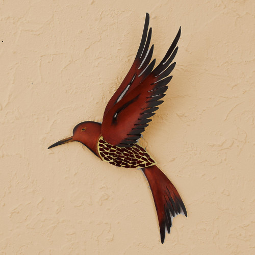 Unique Steel Bird Wall Art 'Ruby Breasted Hummingbird'