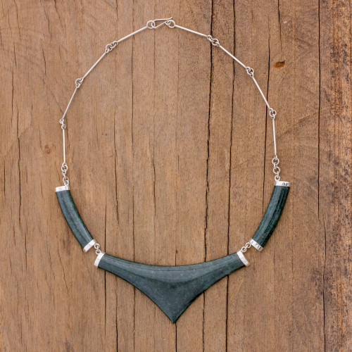 Pointed 925 Silver Jade Statement Necklace from Guatemala 'Mayan Elite'