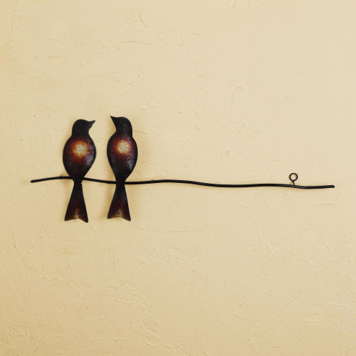 Handcrafted Bird-Themed Steel Wall Sculpture from Mexico 'Sparrows in Love'