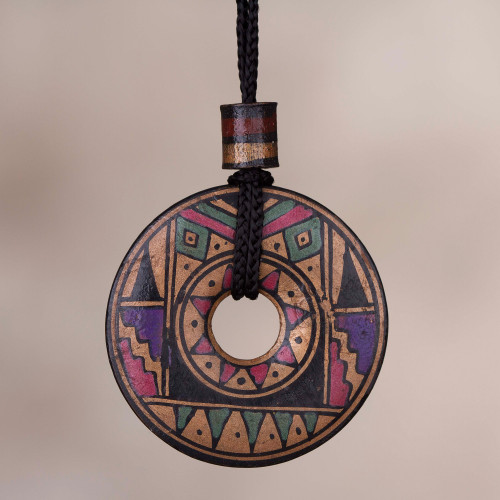 Peruvian Handmade Ceramic Pendant Necklace in Jewel Tones 'Sun Princess'