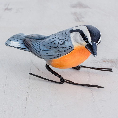 Ceramic Figurine of a Red-Breasted Nuthatch from Guatemala 'Red-Breasted Nuthatch'