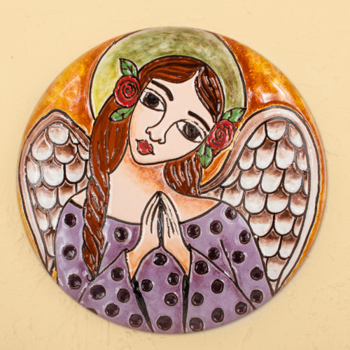 Handcrafted Angel with Roses Ceramic Decorative Plate 'Angel with Roses'